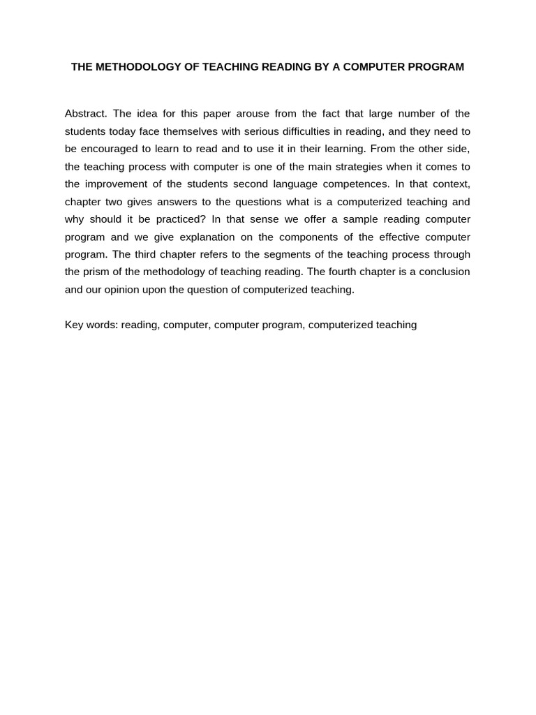 The Methodology of Teaching Reading by A Computer Program | PDF