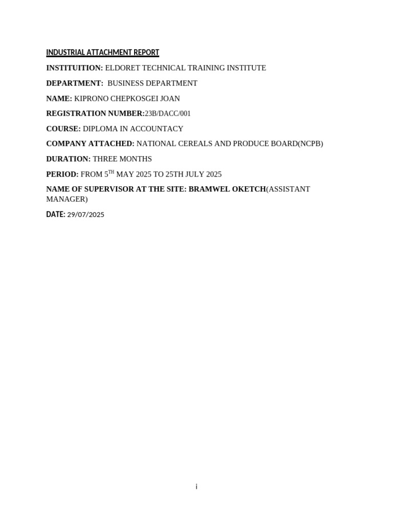 Industrial Attachment Report at NCPB | PDF | Cereals | Receipt
