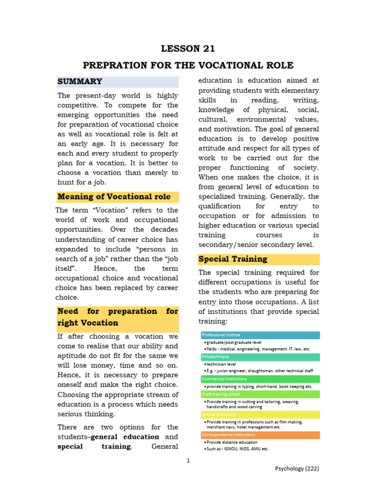 Vocational Role Preparation Guide | PDF | Vocational Education | Psychology