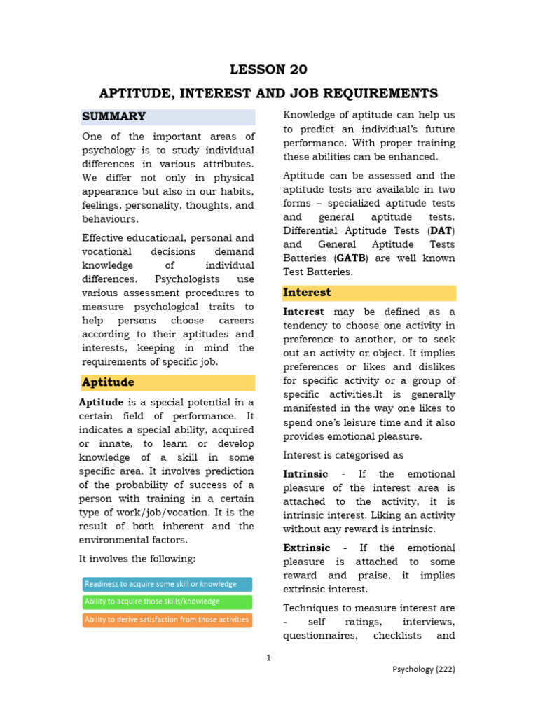 Understanding Aptitude and Interests | PDF | Intelligence ...