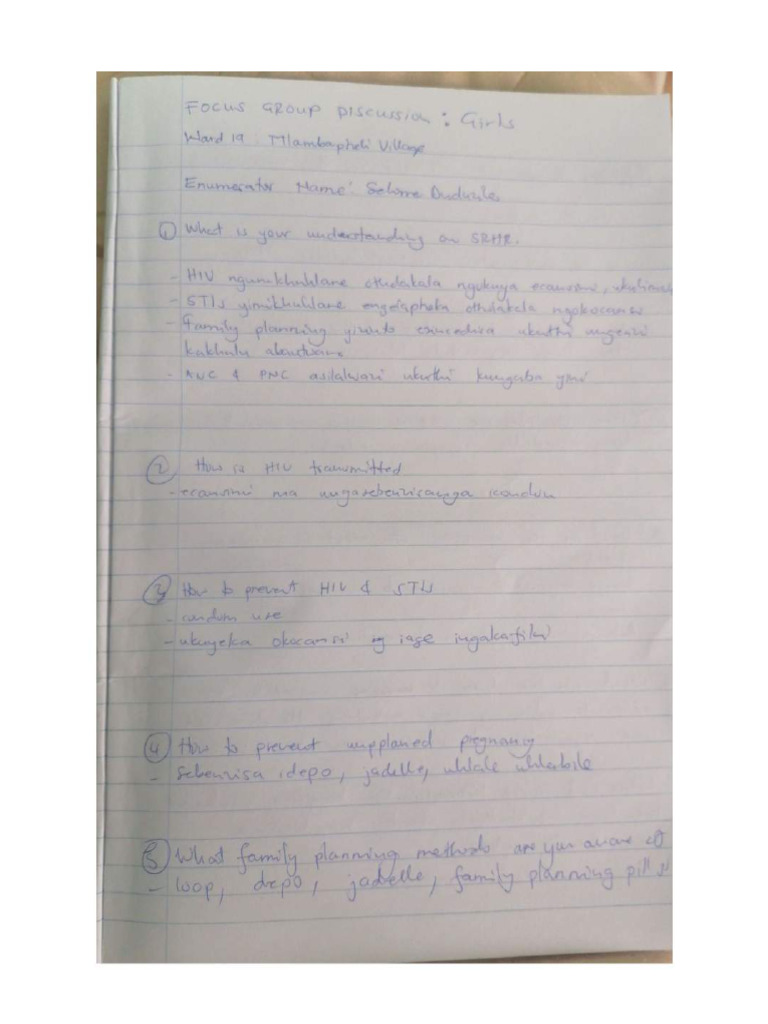 Ward 19 FGD Notes (Girls) | PDF