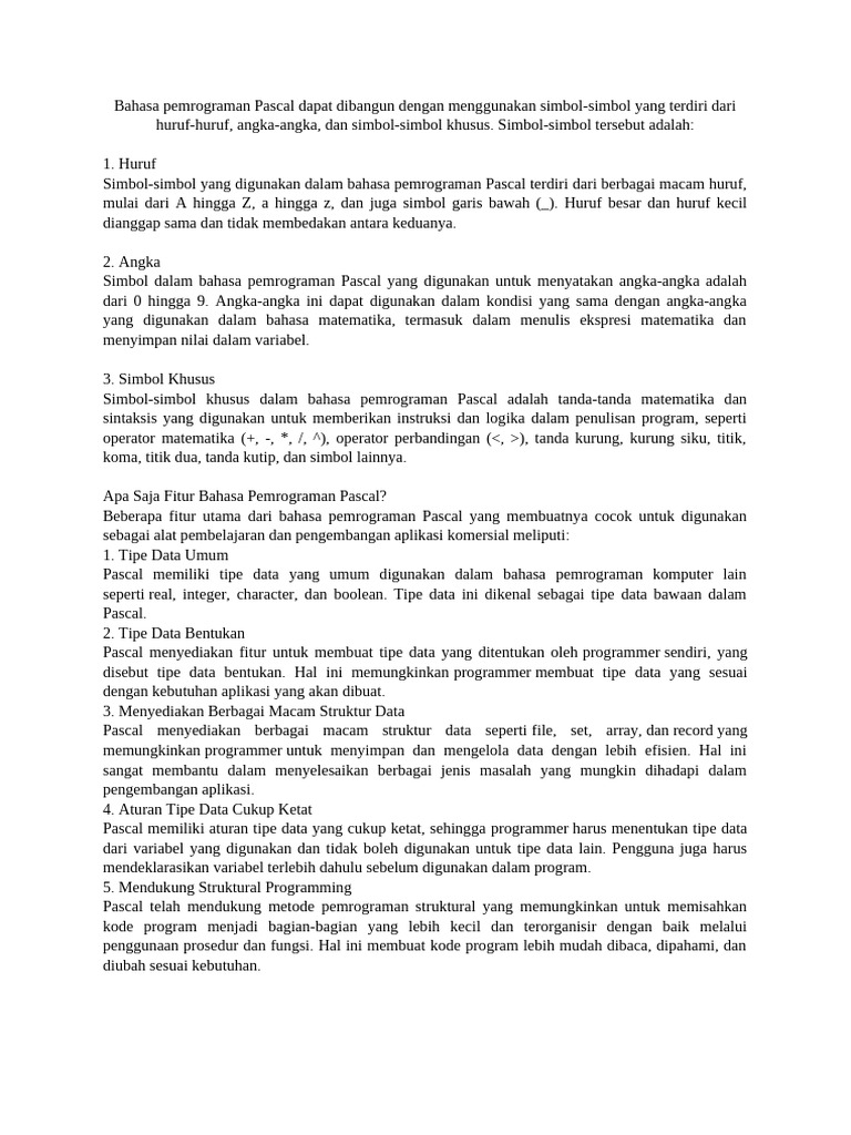 Simbol dan Tipe Data dalam Pascal | PDF