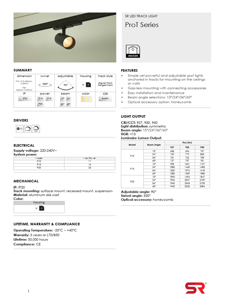 SR LED Track Light ProT Series Overview | PDF