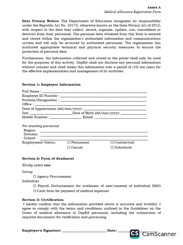 Medical Allowance Registration Form | PDF