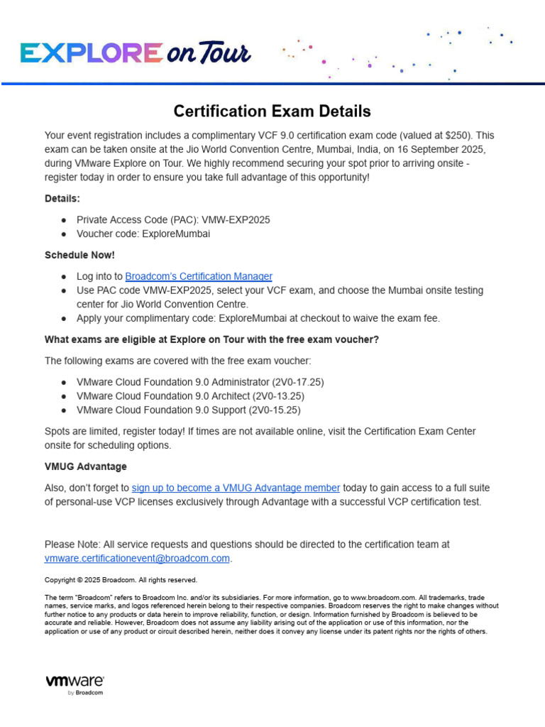 Free VCF 9.0 Exam at VMware Explore | PDF