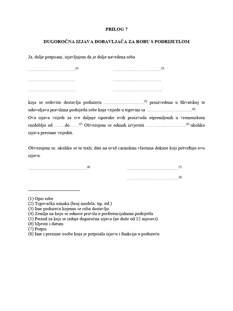 Prilog 7 Dugoročna Izjava 248 | PDF