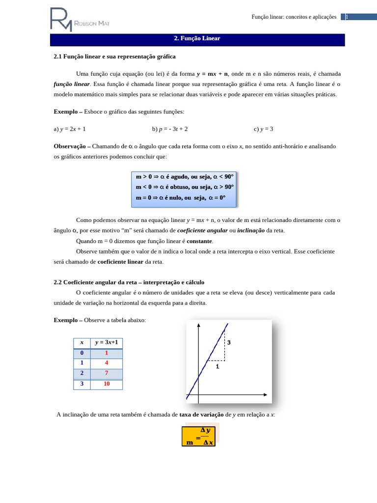 Função Linear: Gráficos e Aplicações | PDF | Função (Matemática ...