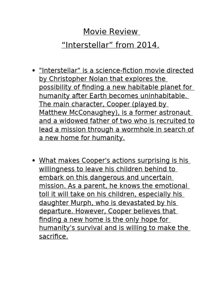 Interstellar: A Review of Sacrifice and Survival | PDF