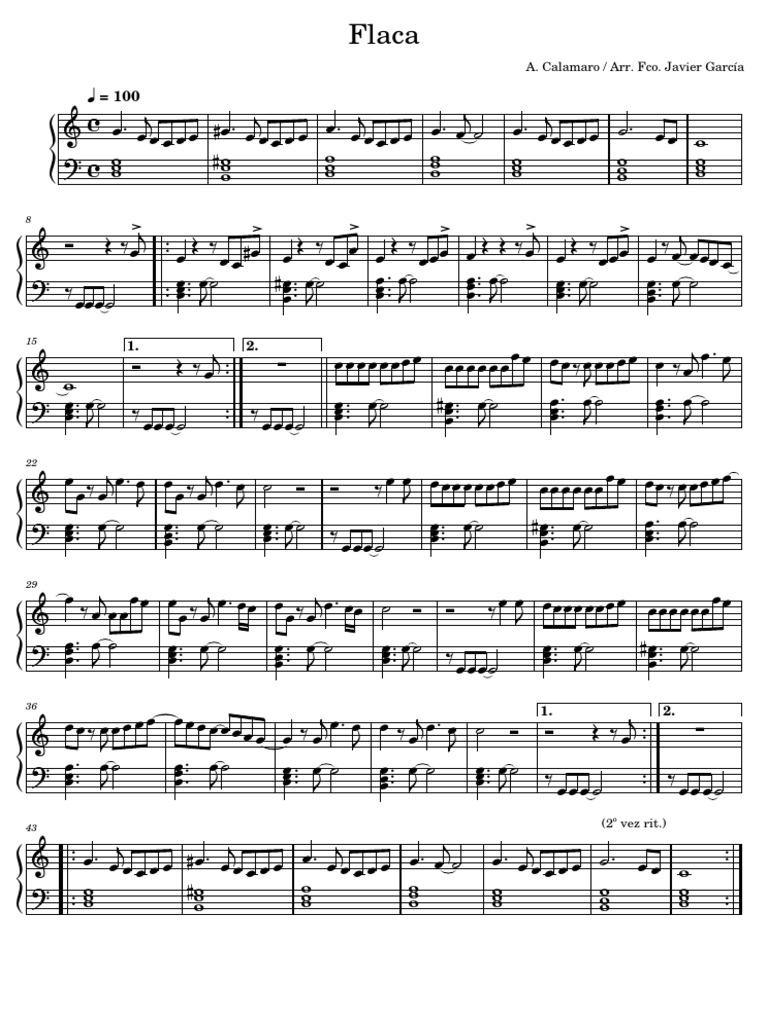 Flaca Andrs Calamaro Flaca Piano Easy | PDF