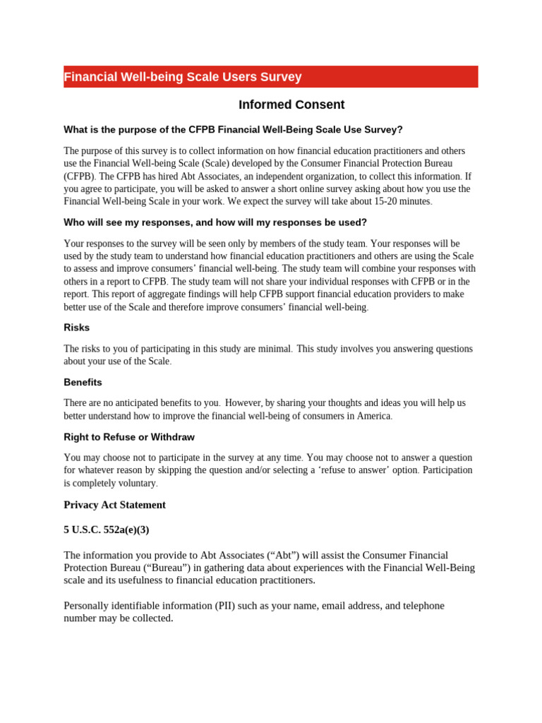 CFPB Financial Well-Being Survey Consent | PDF | Consumer Financial ...