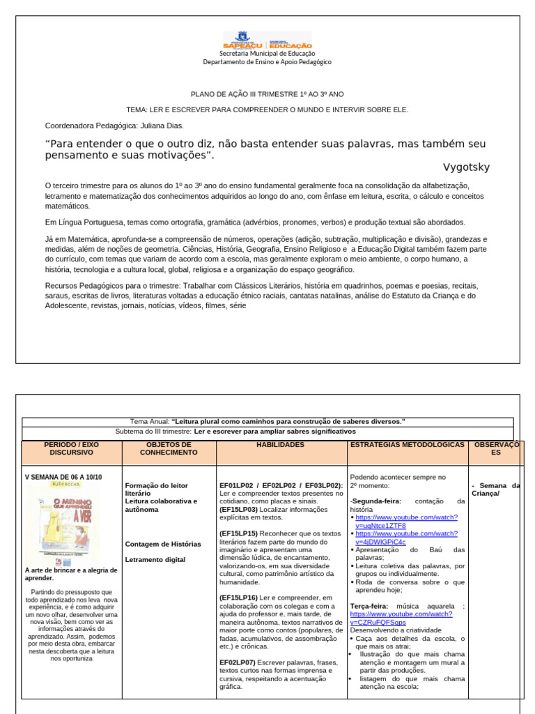 Plano de Ação: Alfabetização e Letramento | PDF | Alfabetização | Pedagogia