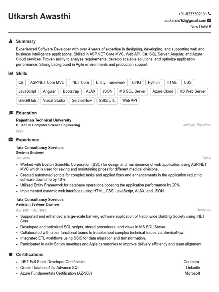 Experienced ASP.NET Developer Profile | PDF | Microsoft Sql Server ...