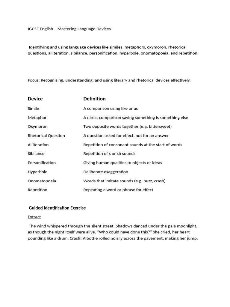 Mastering Language Devices in IGCSE | PDF
