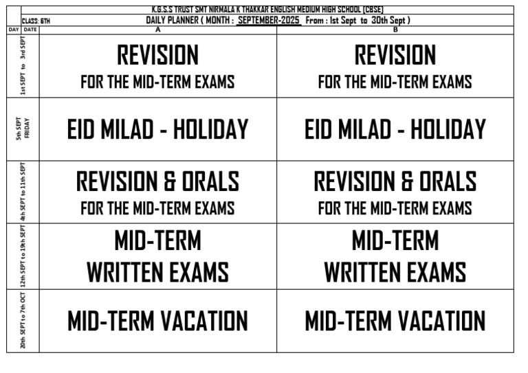 6th STD Daily Planner Sept 25 (Cbse) | PDF