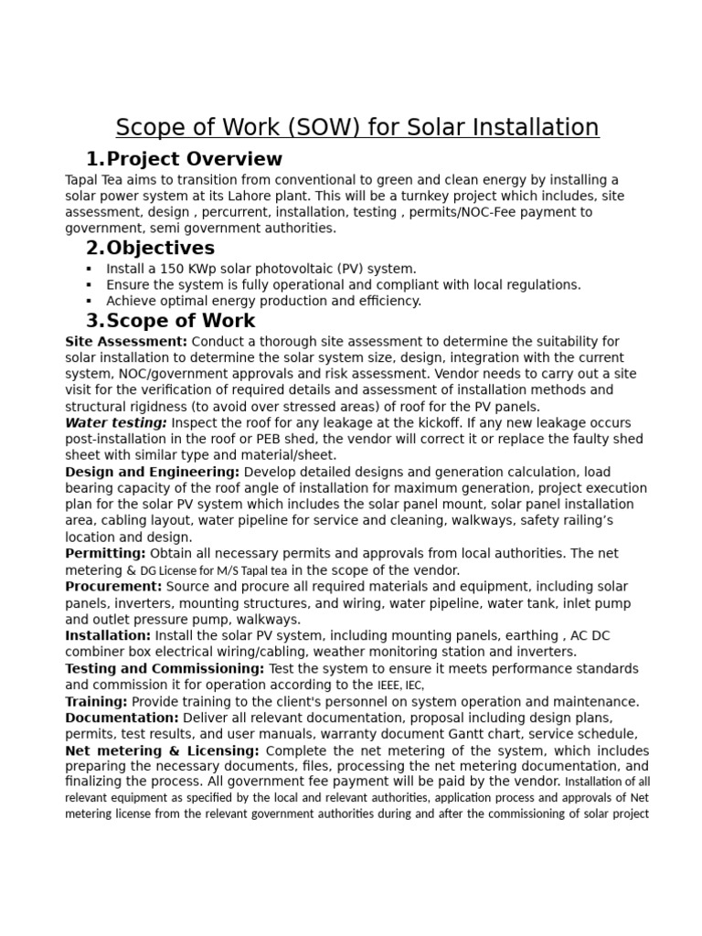 Solar System Installation Plant & W.H Side | PDF | Photovoltaic System ...