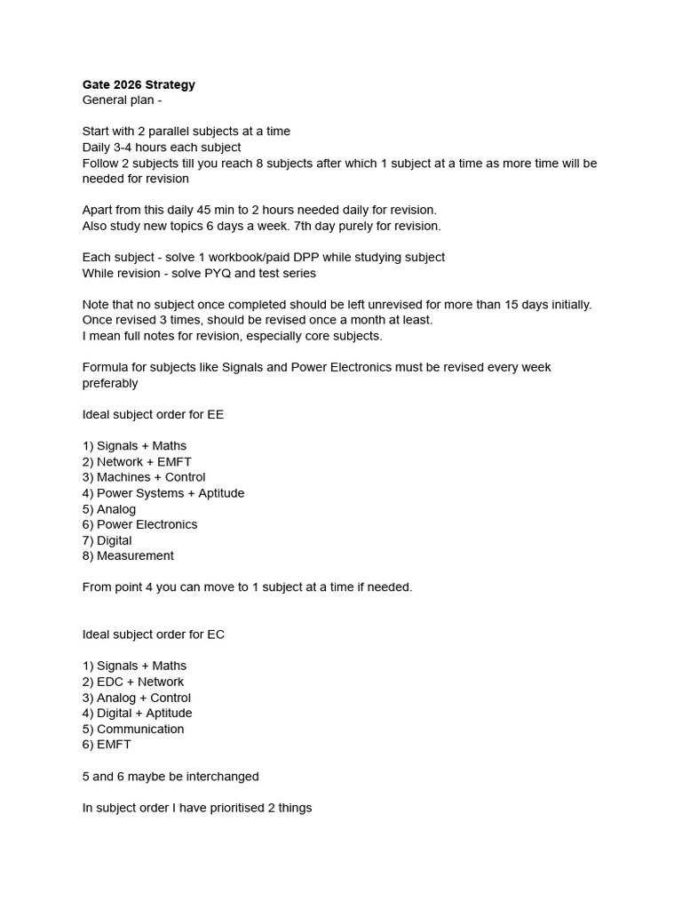 GATE 2026 Study Plan and Strategy | PDF