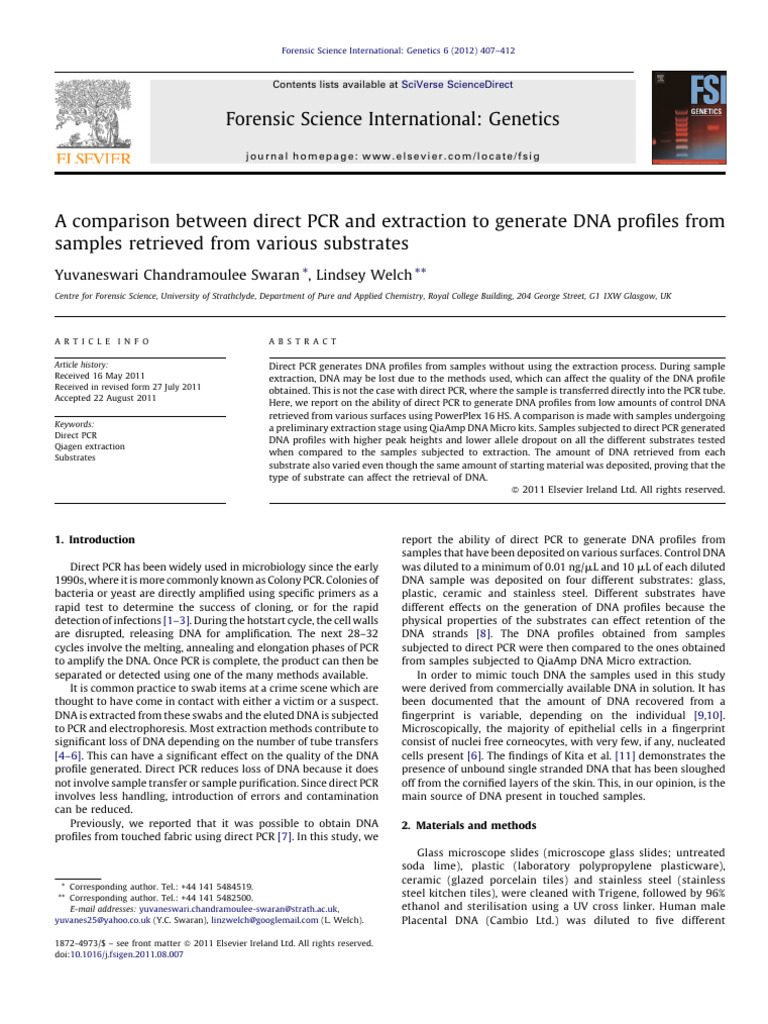 Direct PCR vs Extraction for DNA Profiles | PDF | Polymerase Chain ...