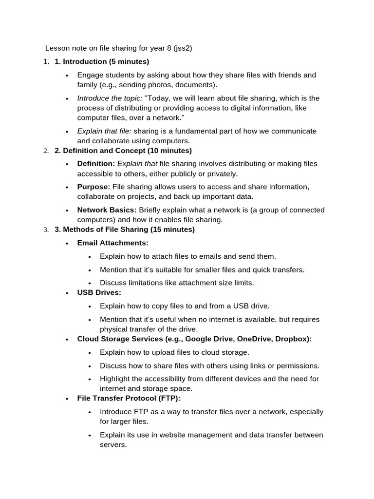 File Sharing Lesson for Year 8 Students | PDF | Computer File | Peer To ...