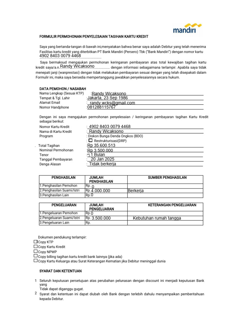 NEW Form DRP BDO Untuk Debitur | PDF
