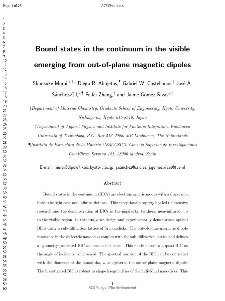 Optical Bound States in Continuum BICs | PDF | Electromagnetic ...