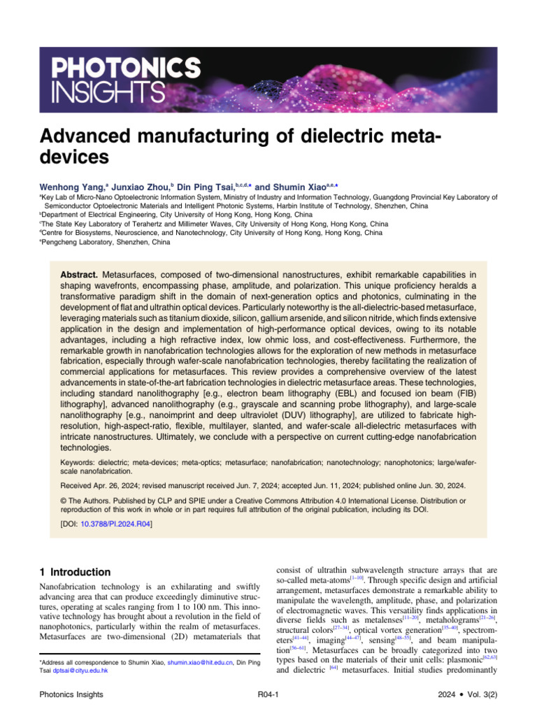 Advanced manufacturing of dielectric metadevices | PDF | Metamaterial ...
