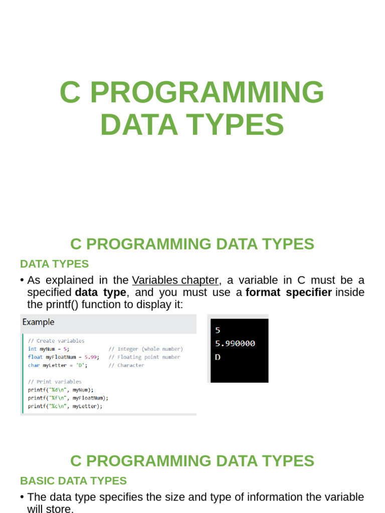 C Programming Data Types Explained | PDF | Data Type | Integer ...