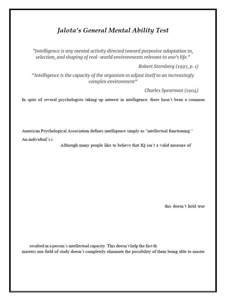 Jalota’s General Mental Ability Test Overview | PDF | Intelligence ...