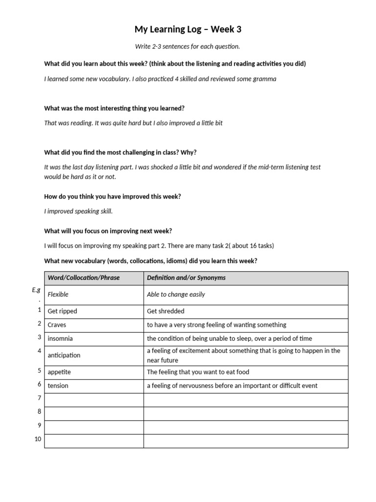 Week 3 Learning Log | PDF