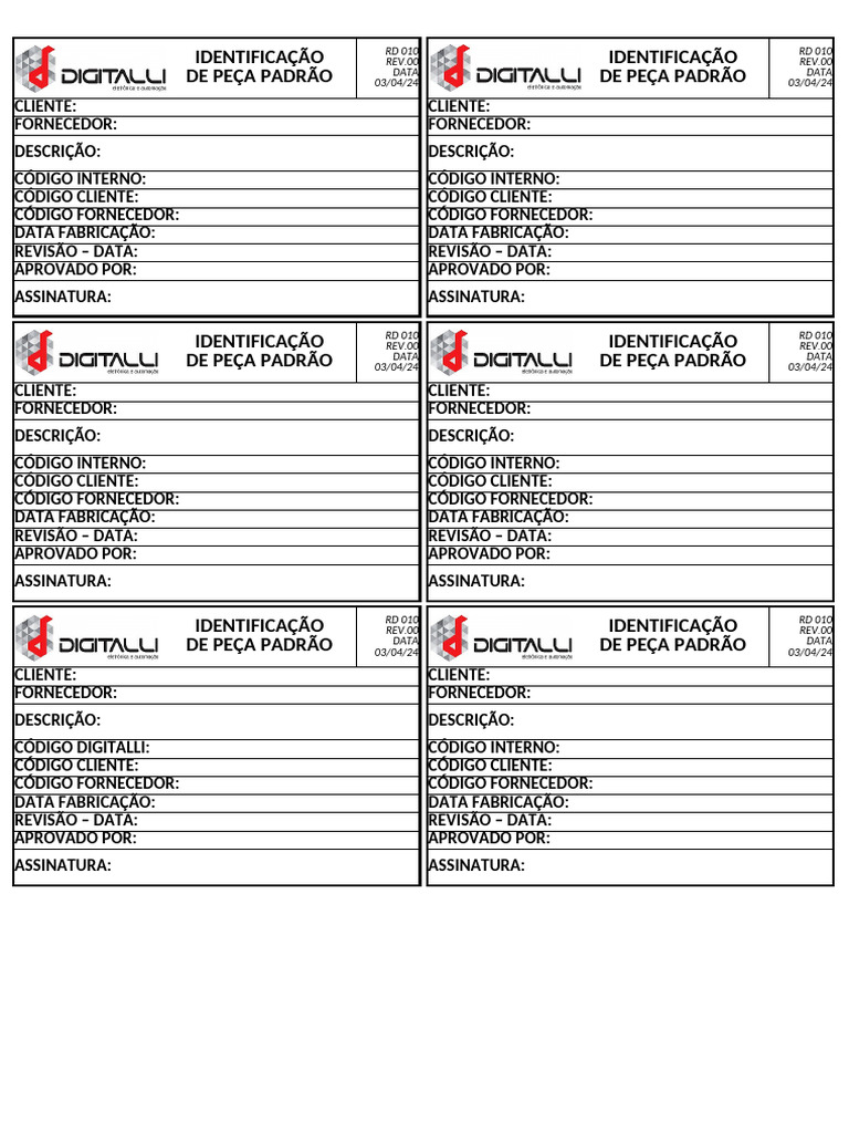 RD 010 - Identificação de Peça Padrão | PDF
