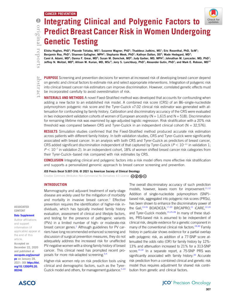 Breast Cancer Risk Prediction Model | PDF | Regression Analysis | Cancer