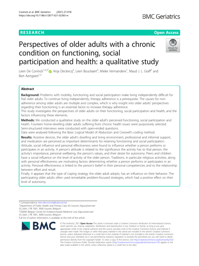 Perspectives of Older Adults With A Chronic Condition On 1461u3uo4y ...