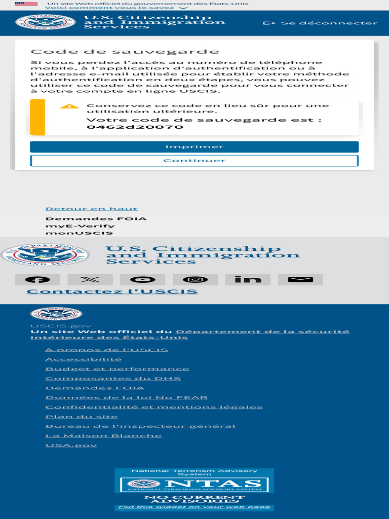 Code de sauvegarde USCIS à conserver | PDF
