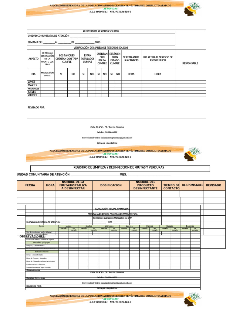 Formatos BPM y PSB - Afrovidas | PDF | Higiene