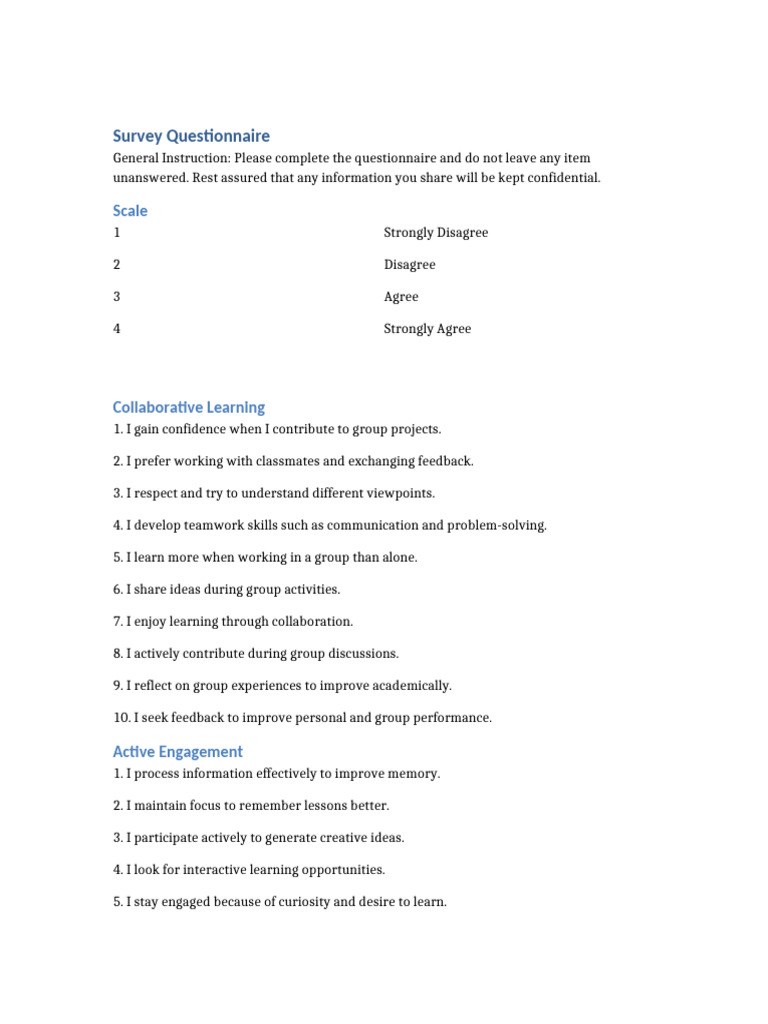 Collaborative Learning Survey Questionnaire | PDF | Learning | Decision ...
