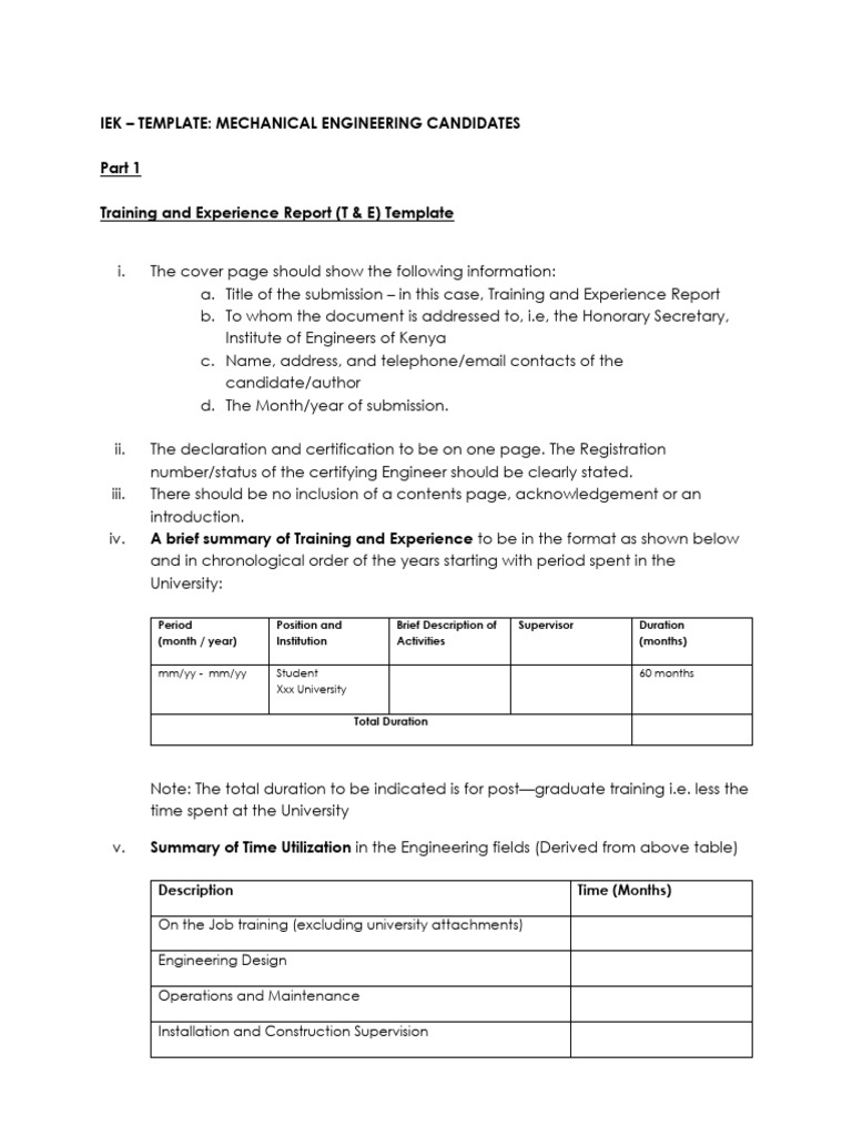 Mechanical Engineering T&E Report Template | PDF