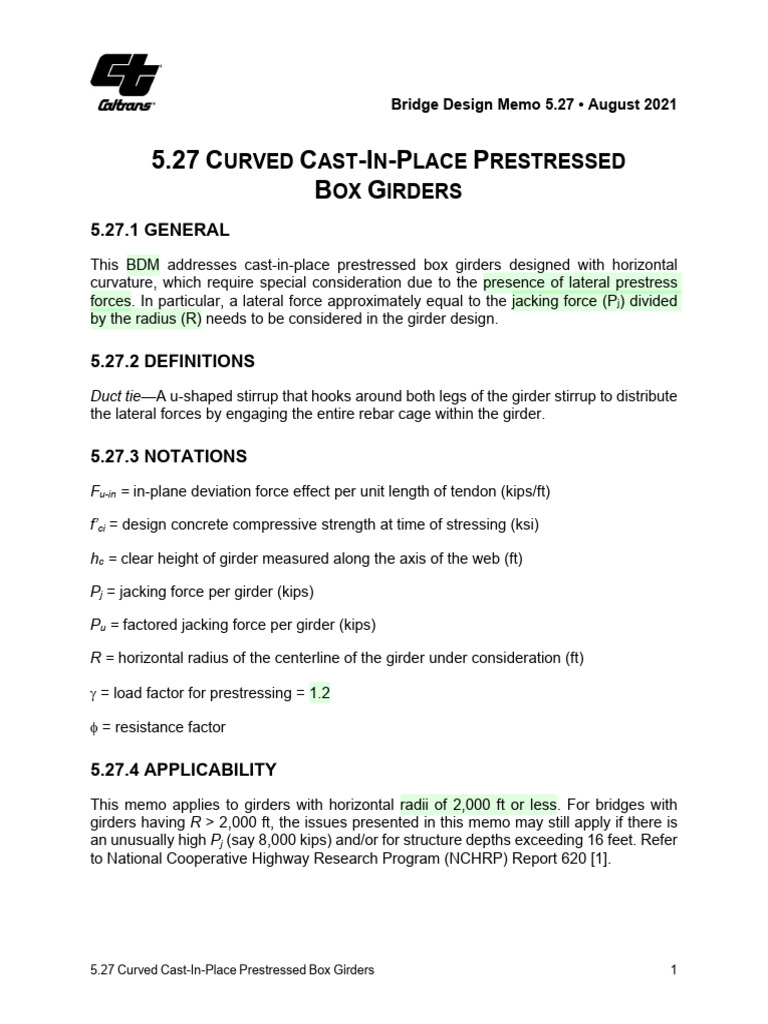 Curved Prestressed Box Girder Design Guide | PDF | Prestressed Concrete ...