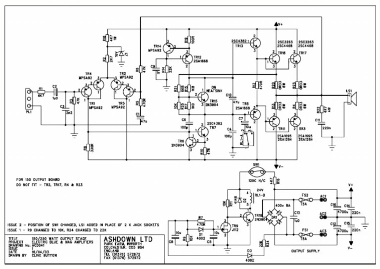 Ashdown EB150 MAG250 Output Schematic 2003 | PDF