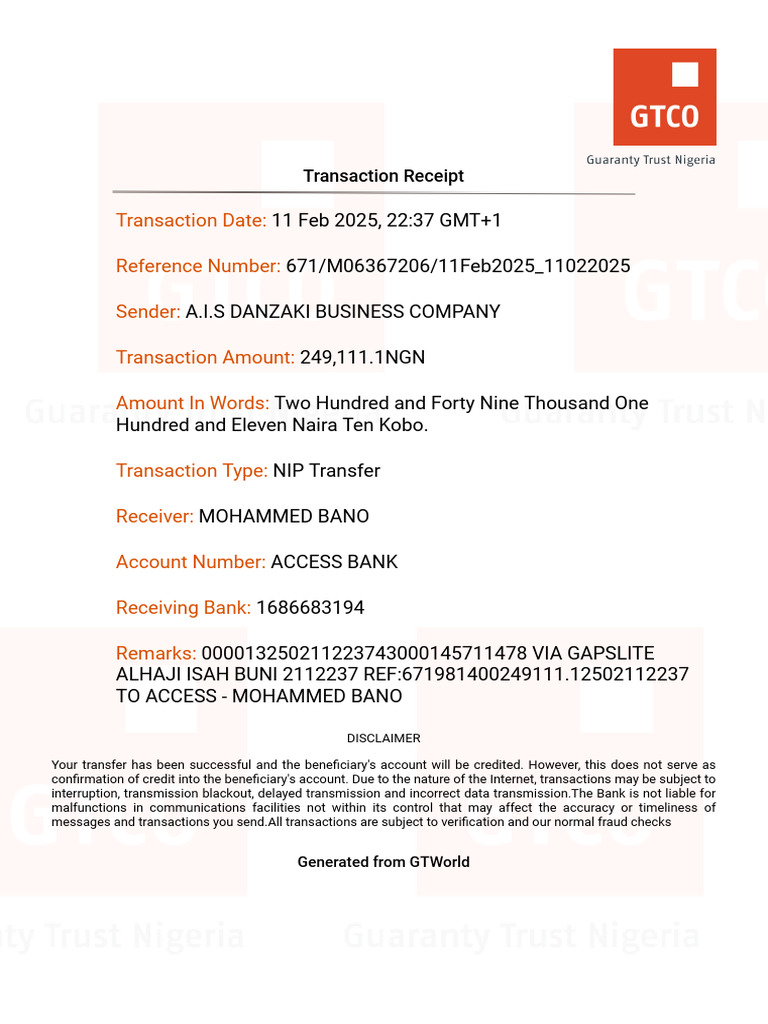NIP Transfer Receipt - 11 Feb 2025 | PDF