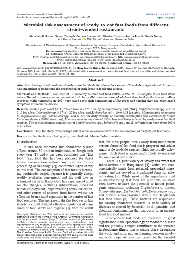 Microbial Risk Assessment of Ready To Ea | PDF | Foodborne Illness ...