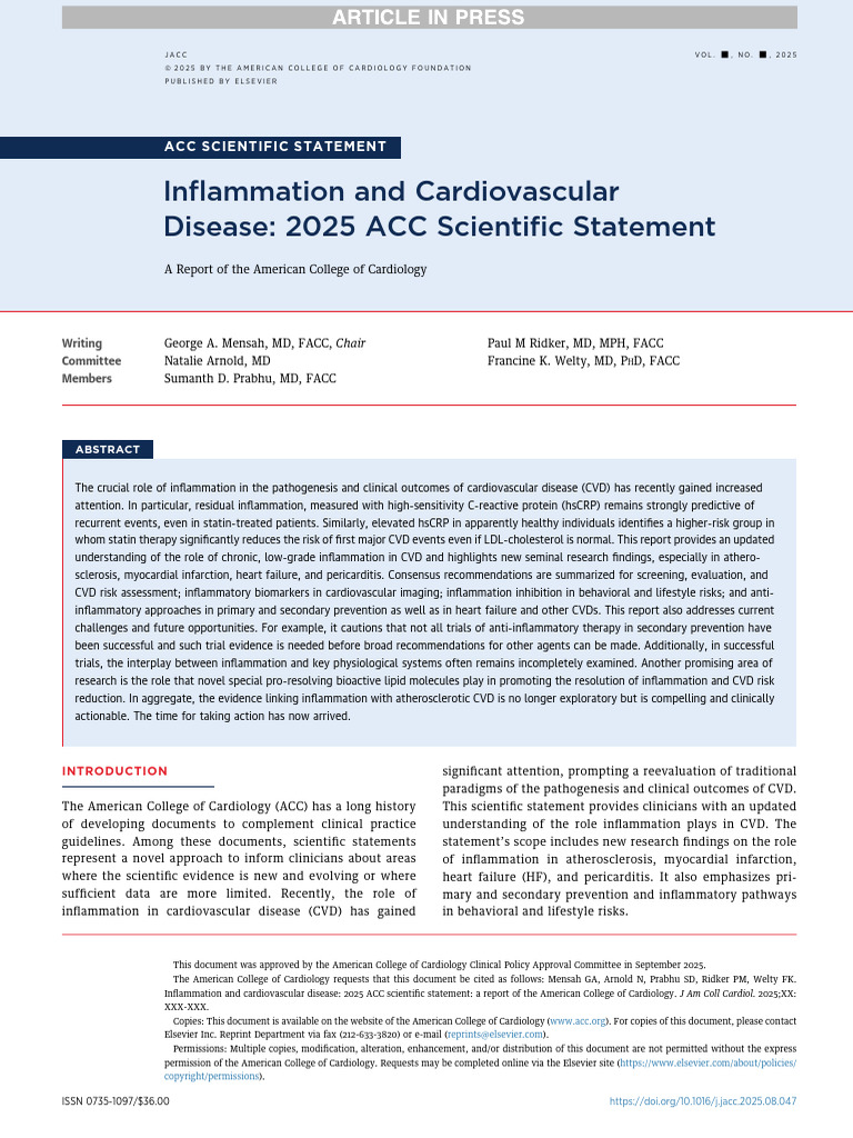 Inflammation in Cardiovascular Disease: ACC 2025 | PDF ...