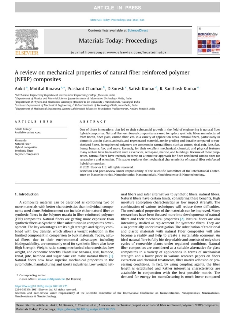 Mechanical Properties of Natural Fiber Composites | PDF | Composite ...