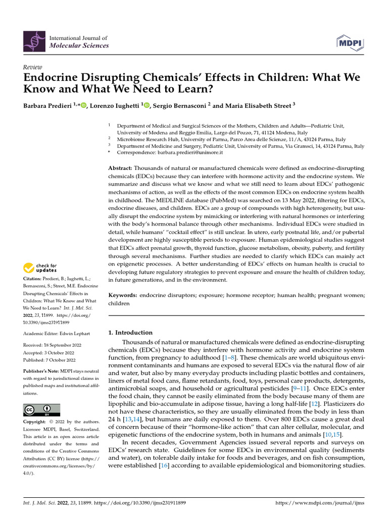 Endocrine Disrupting Chemicals' Effects in Children | PDF | Hormone ...