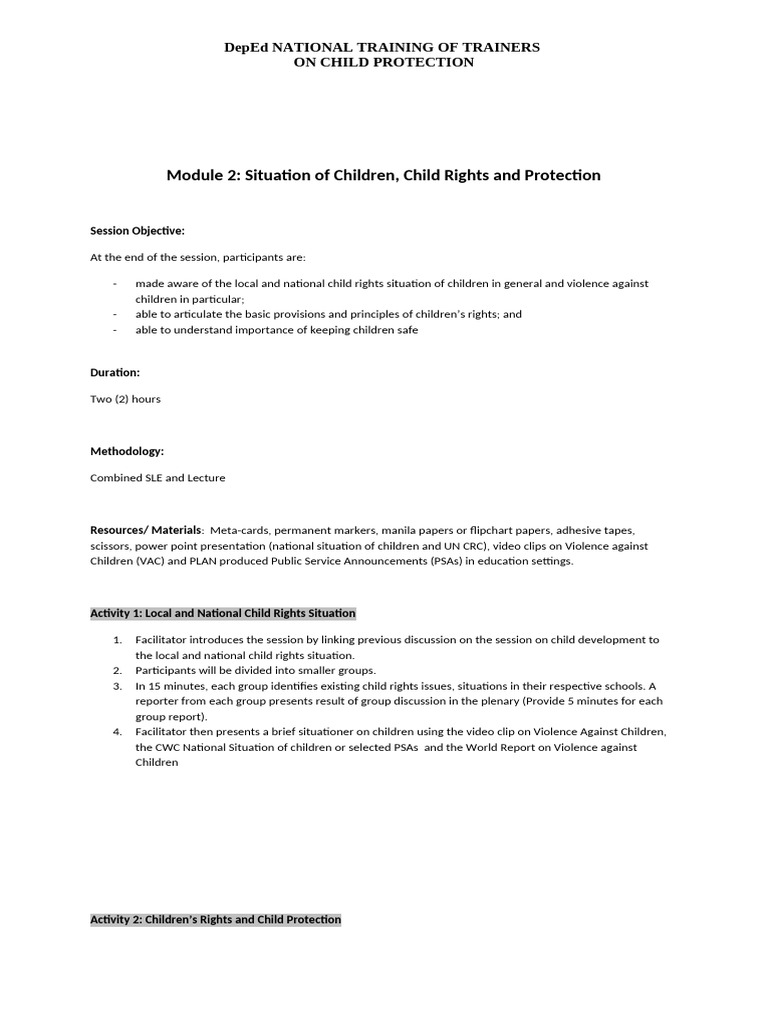 Child Rights and Protection Training Module | PDF | Human Rights ...