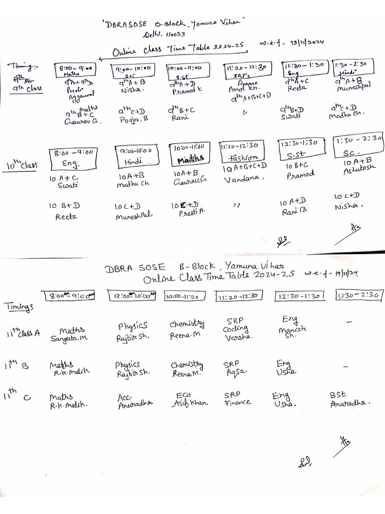 Time Table For Online Classes (SOSE) | PDF