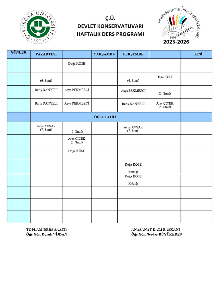 Doruk Ders Programi 2025-2026 | PDF