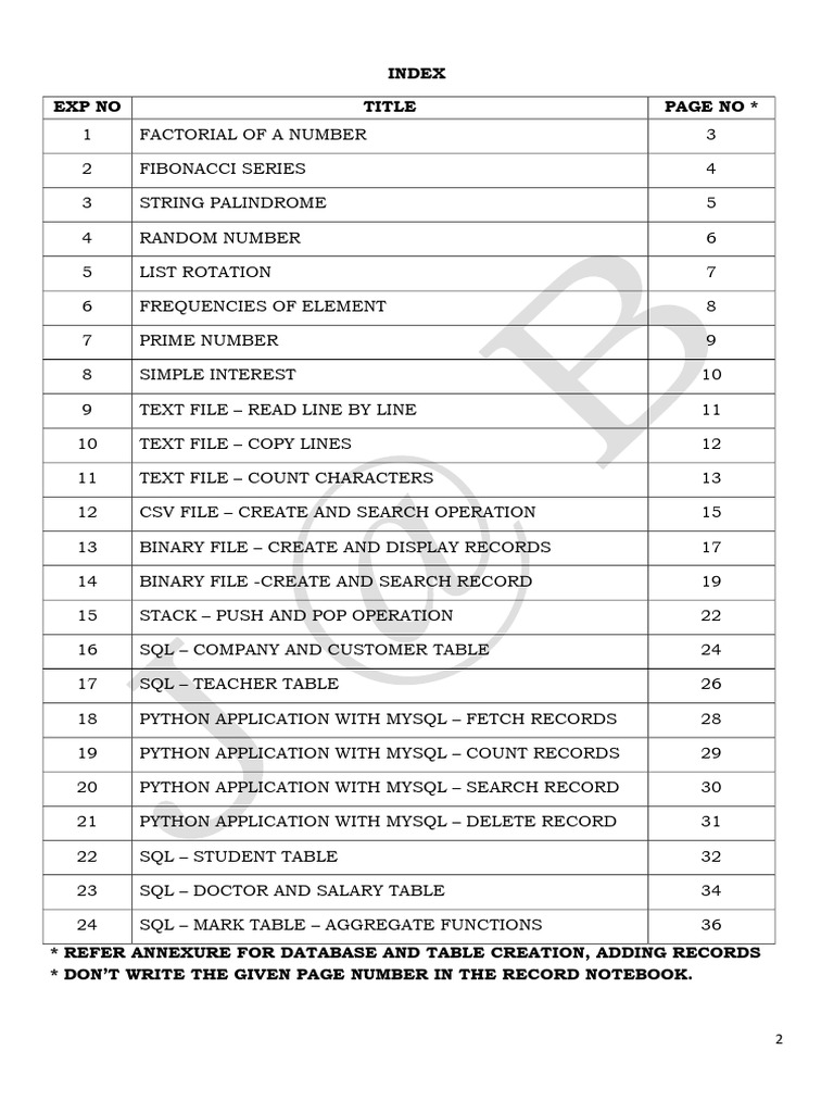 Revised CS Practical Program - Index, Exp 13,14 | PDF | My Sql | Sql