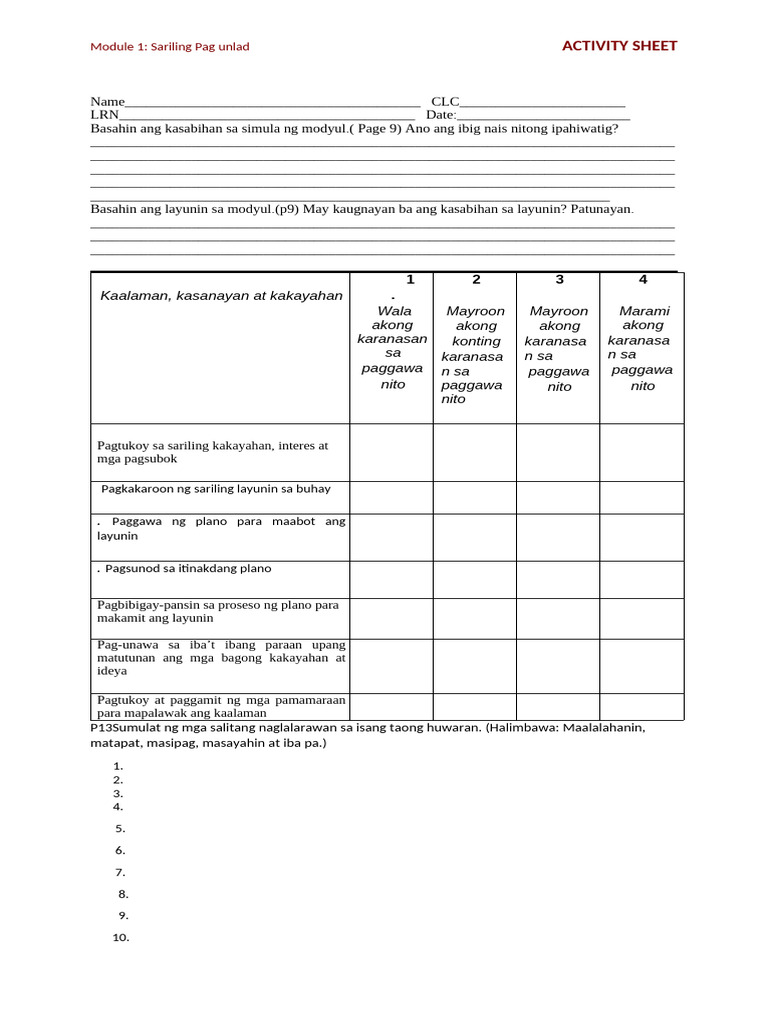 Module 1 Answer Sheet | PDF