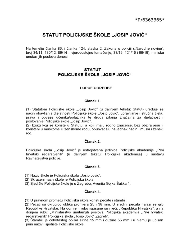 Pročišćeni Tekst Statuta Nakon Izmjena I Dopuna Od 20. Svibnja 2024. | PDF