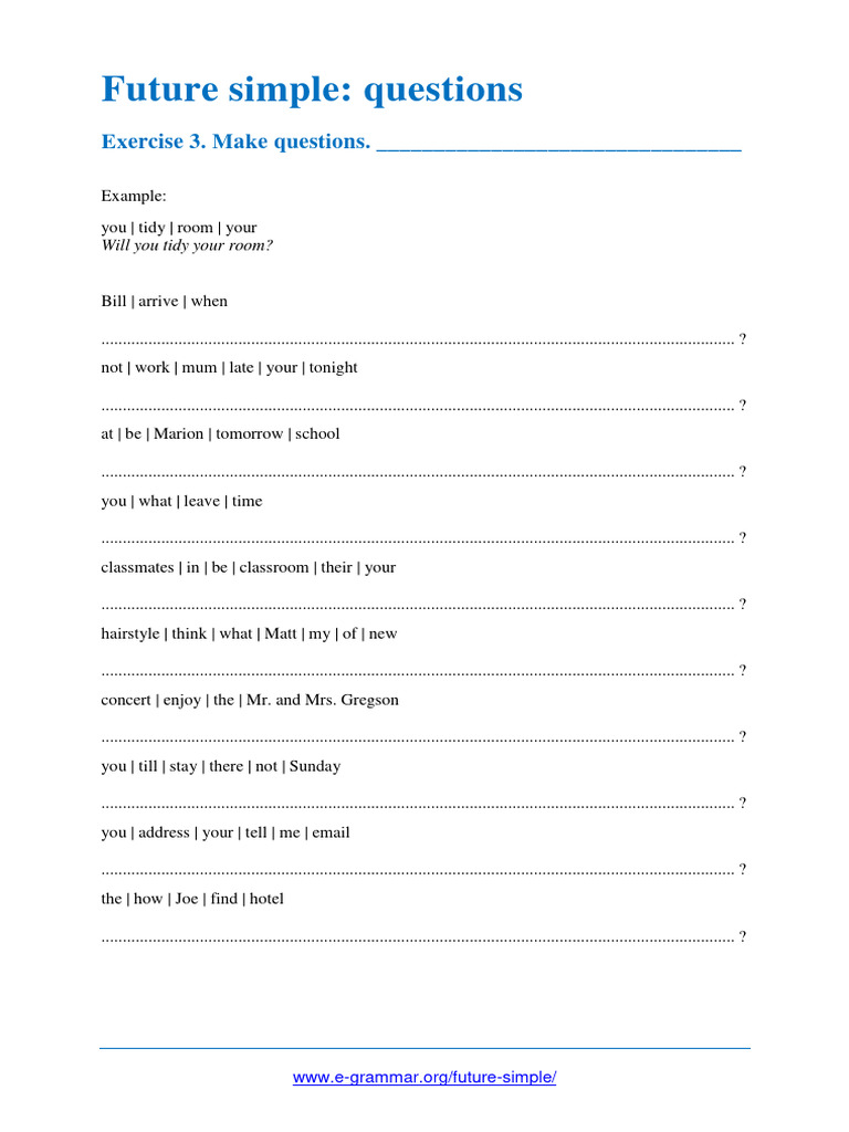 Future Simple Question Exercises | PDF