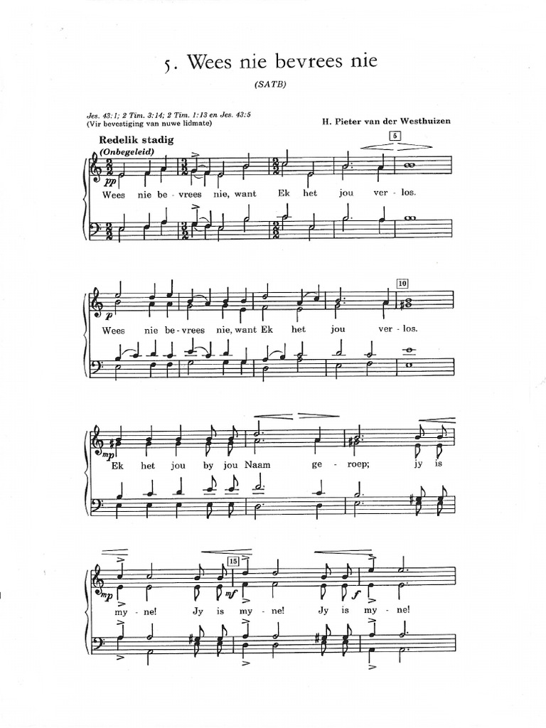Wees Nie Bevrees Nie - SATB - H. Pieter Van Der Westhuizen | PDF